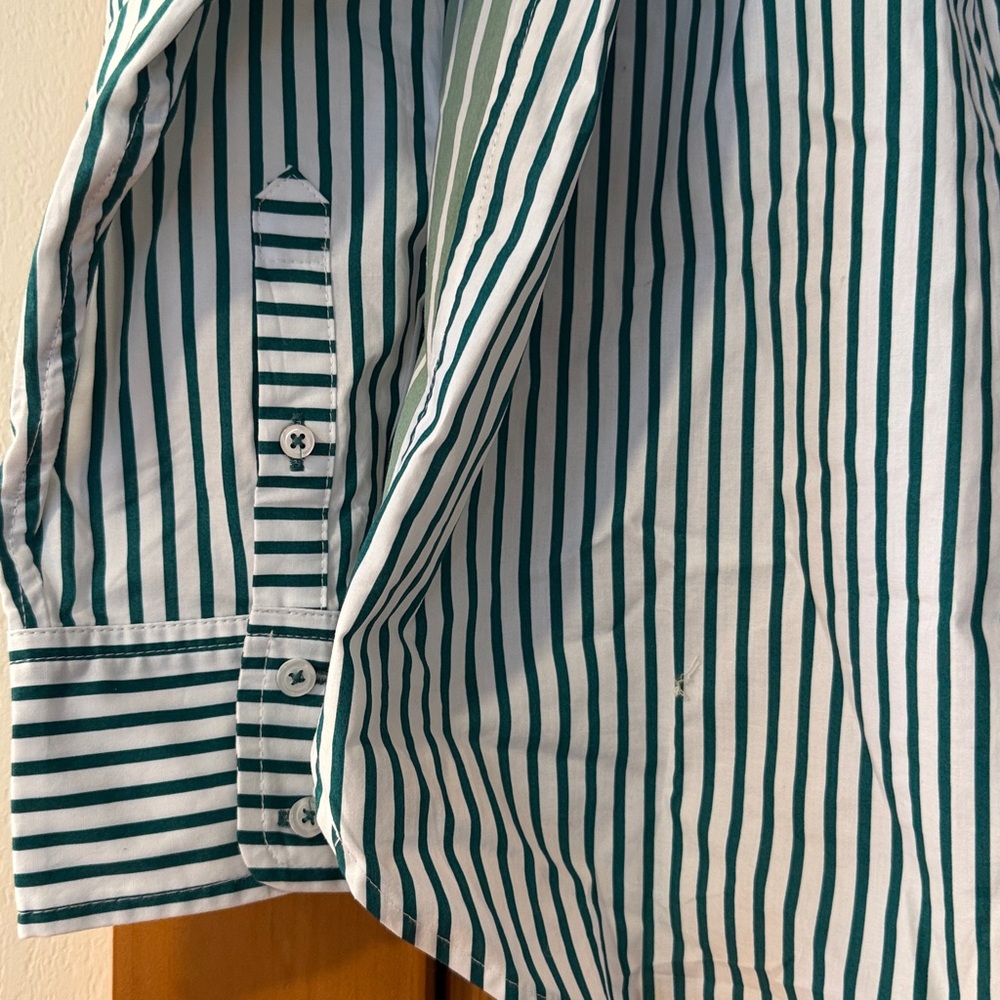 Talbots Shirt Green White Striped Poplin Collar Button cuffs Pullover size XL - Picture 5 of 7
